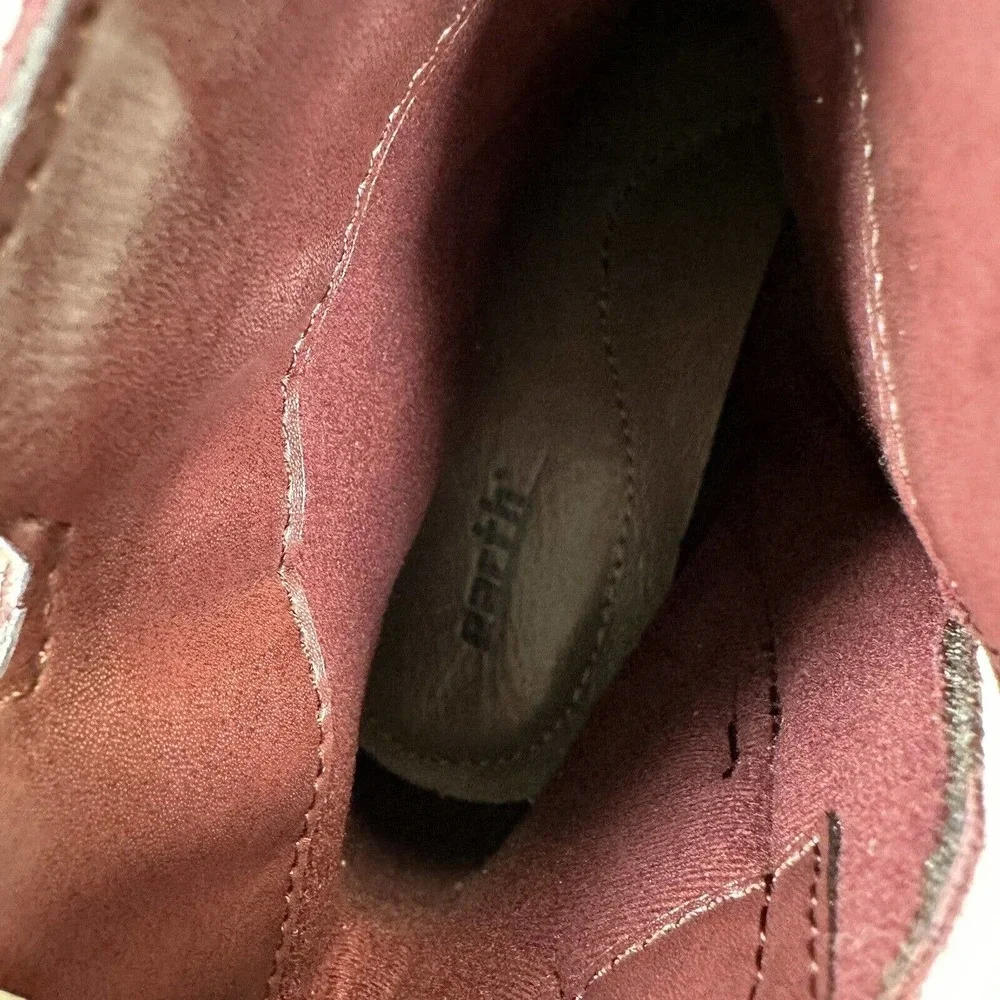 Earth Shoes Royal Ankle Boots Wine Red Ankle Zip Burnished Stacked‎ Heel Size 7B